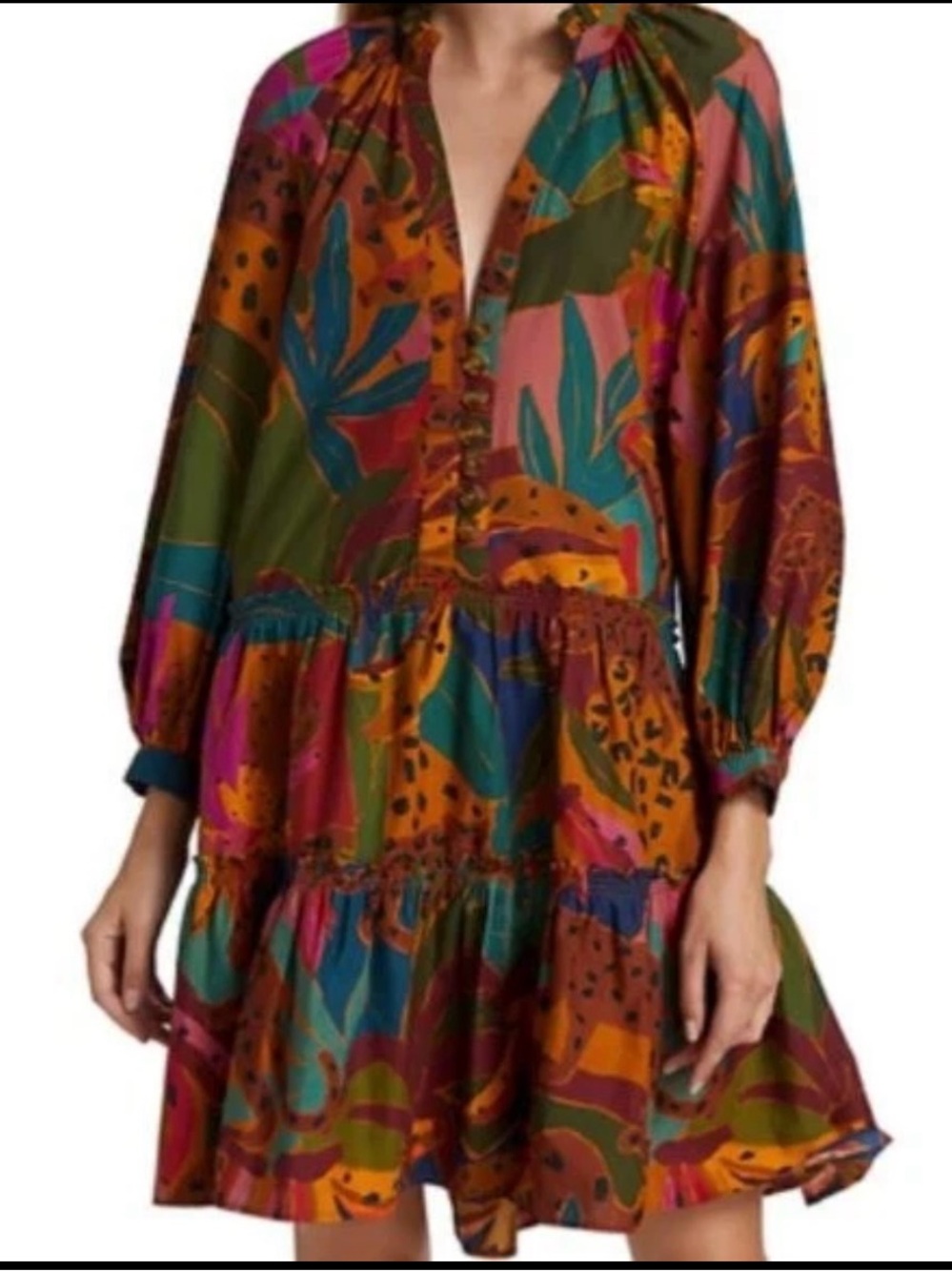 Farm Rio Multicolor Animal-Print Ruffle Dress size XS